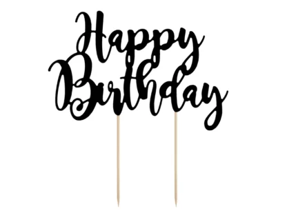 Cake topper Happy Birthday nero