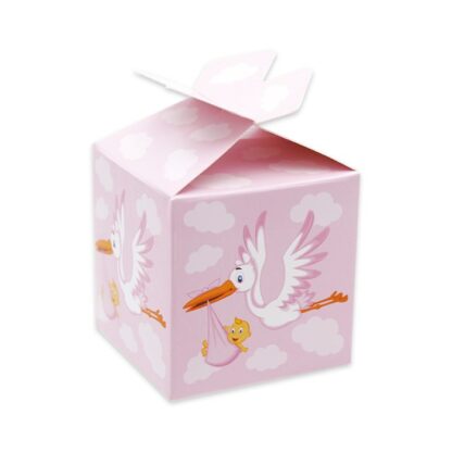 Scatoline portaconfetti 5 x 7 x 5 cm cubetto Cicogna rosa con fiocco