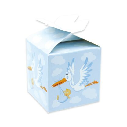 Scatoline portaconfetti 5 x 7 x 5 cm cubetto Cicogna celeste con fiocco