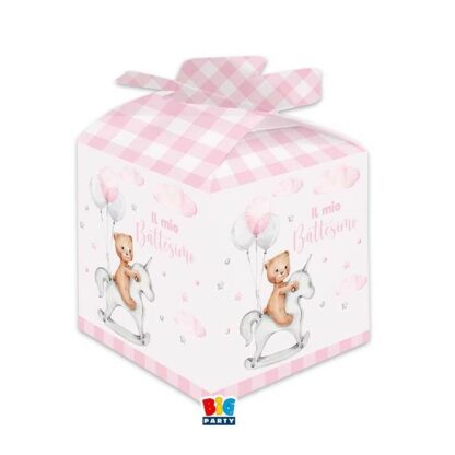 Scatoline portaconfetti 5 x 7 x 5 cm cubetto Battesimo Teddy Bear Rosa con fiocco