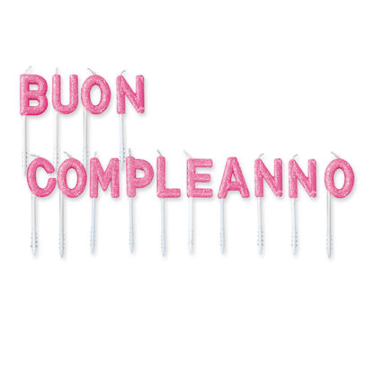 Set Candeline Picks 7 cm Buon Compleanno Rosa Glitter