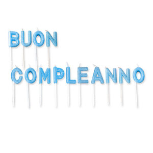 Set Candeline Picks 7 cm Buon Compleanno Celeste Glitter 