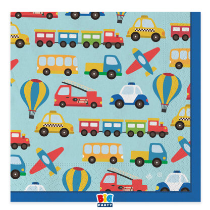 Tovaglioli Festa A Tema Vehicles 33x33 Cm