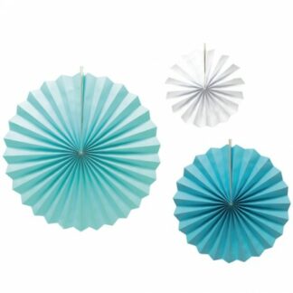 3 ventagli in carta azzurro assortito