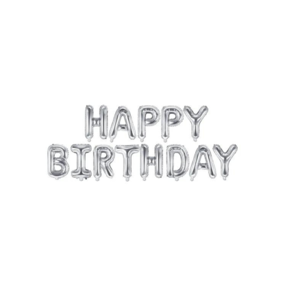 Palloncino Mylar Scritta Happy Birthday Argento