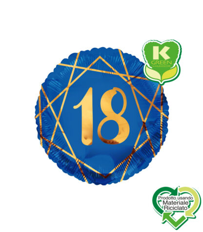 Palloncino Mylar Geoide Blu Navy Tondo K-Green 18 anni