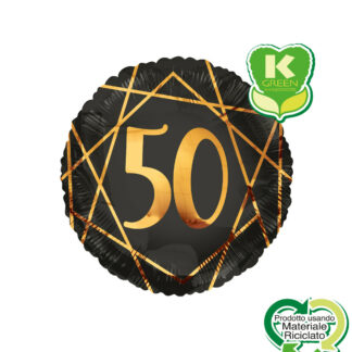 Palloncino Mylar Geoide Nero Tondo K-Green 50 anni