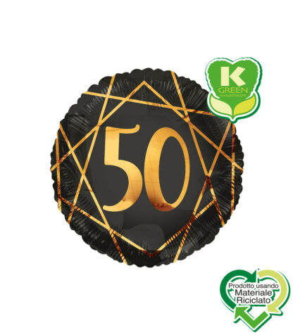Palloncino Mylar Geoide Nero Tondo K-Green 50 anni