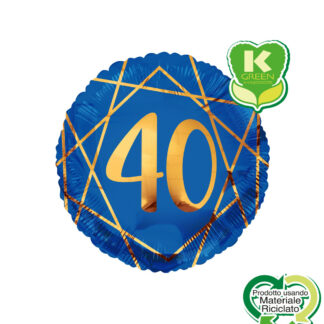 Palloncino Mylar Geoide Blu Navy Tondo K-Green 40 anni