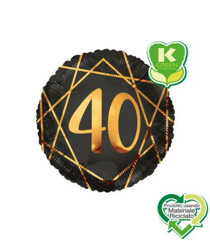 Palloncino Mylar Geoide Nero Tondo K-Green 40 anni