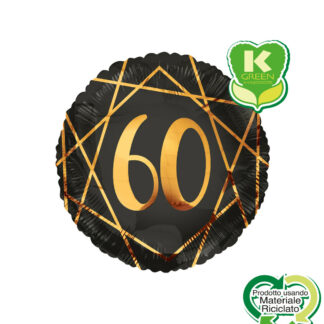 Palloncino Mylar Geoide Nero Tondo K-Green 60 anni
