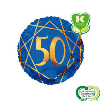 Palloncino Mylar Geoide Blu Navy Tondo K-Green 50 anni