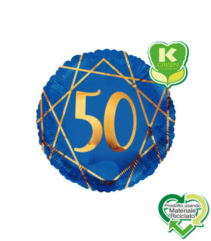 Palloncino Mylar Geoide Blu Navy Tondo K-Green 50 anni