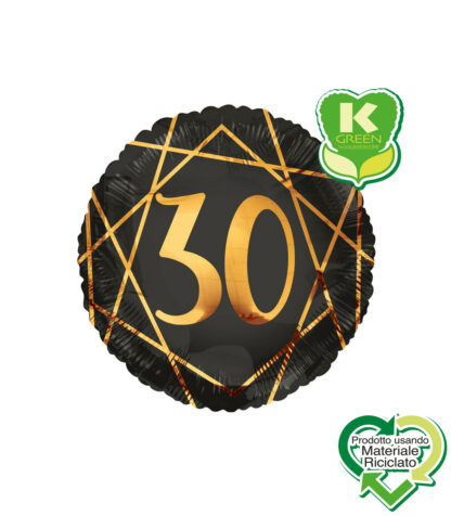 Palloncino Mylar Geoide Nero Tondo K-Green 30 anni