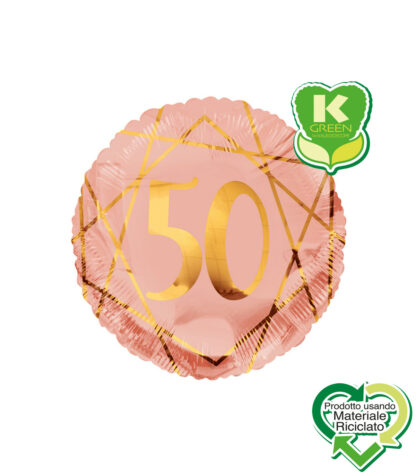 Palloncino Mylar Geoide Rosa gold  K-Green 50 anni
