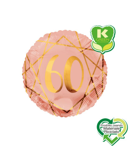 Palloncino Mylar Geoide Rosa gold  K-Green 60 anni