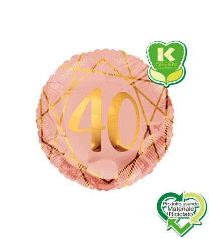 Palloncino Mylar Geoide Rosa gold  K-Green 40 anni
