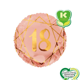 Palloncino Mylar Geoide Rosa gold K-Green 18 anni