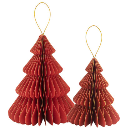 Set Alberi in carta Rossi con cordino e profilo oro 25 cm 20 cm