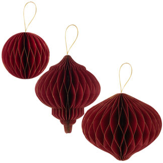 3 decorazioni in carta assortite rosse 15 20 25 cm