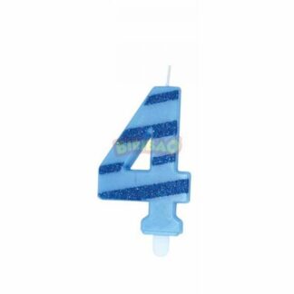 Candelina glitter righe celeste numero 4