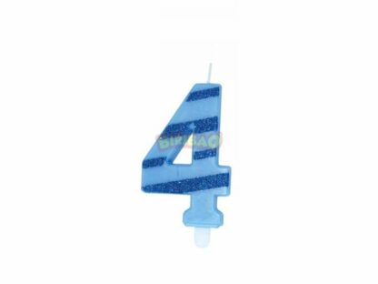 Candelina glitter righe celeste numero 4