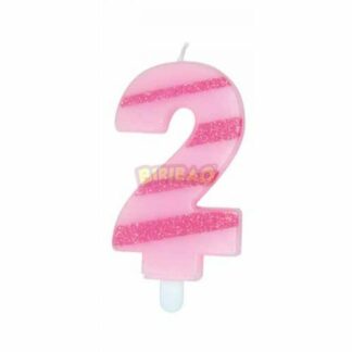 Candelina glitter righe rosa numero 2