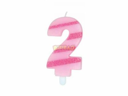 Candelina glitter righe rosa numero 2