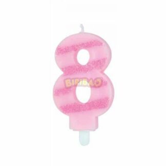 Candelina glitter righe rosa numero 8