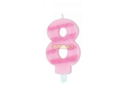 Candelina glitter righe rosa numero 8