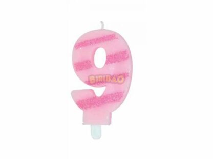 Candelina glitter righe rosa numero 9