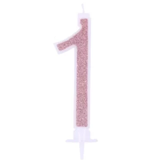 Candelina Glitterata 7 cm Rosa Gold Numero 1