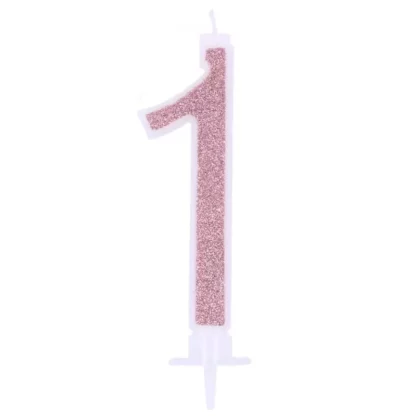 Candelina Glitterata 7 cm Rosa Gold Numero 1