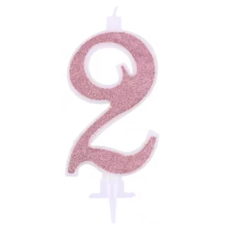 Candelina Glitterata 7 cm Rosa Gold Numero 2