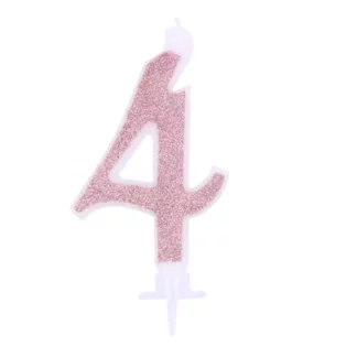 Candelina Glitterata 7 cm Rosa Gold Numero 4