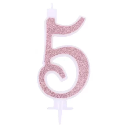 Candelina Glitterata 7 cm Rosa Gold Numero 5