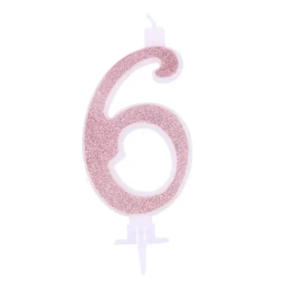 Candelina Glitterata 7 cm Rosa Gold Numero 6