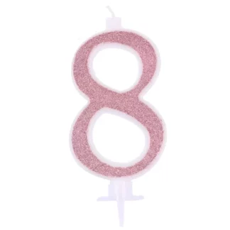 Candelina Glitterata 7 cm Rosa Gold Numero 8