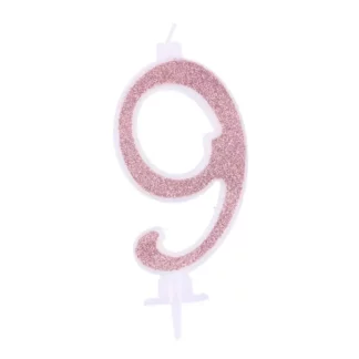 Candelina Glitterata 7 cm Rosa Gold Numero 9