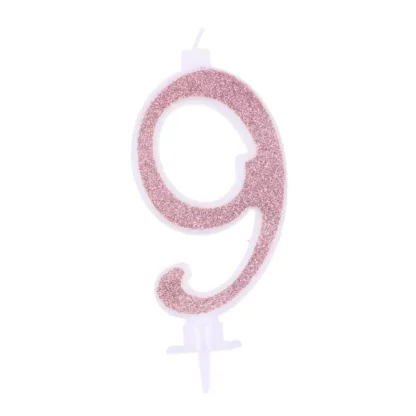 Candelina Glitterata 7 cm Rosa Gold Numero 9