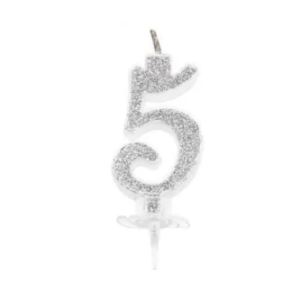 Candelina Glitterata 12 cm Argento Numero 5