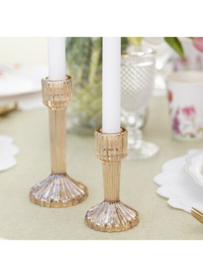 Candelabro in vetro rigato 11 cm Champagne - immagine 2