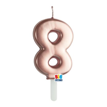 Candelina cera Tiny Plump rosa gold metal numero 8
