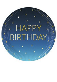 Piatto 23 cm Golden Happy Birthday Blu