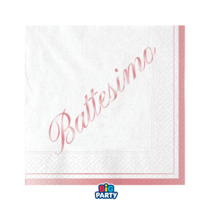 Tovaglioli bianchi 25x25 cm Battesimo rosa